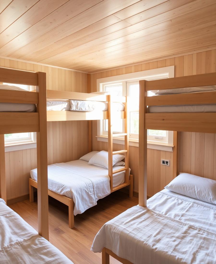 Lichte slaapkamer met stapelbedden
